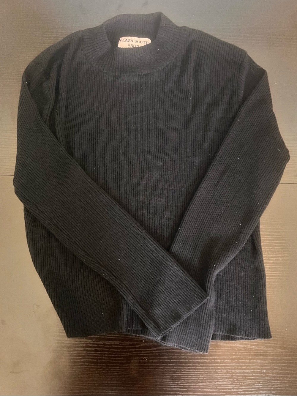 Vintage Plaza South Black Ribbed Mock Neck Sweater - Medium - Large